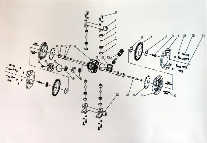單向氣動(dòng)隔膜泵拆解圖